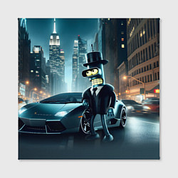 Холст квадратный Бендер рядом с Ламборджини - неоновый Нью-Йорк, цвет: 3D-принт — фото 2