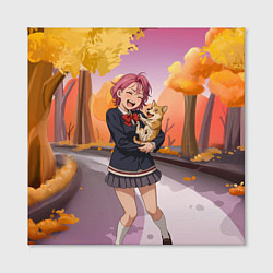 Холст квадратный Сиратори Айра Дандадан с щенком, цвет: 3D-принт — фото 2