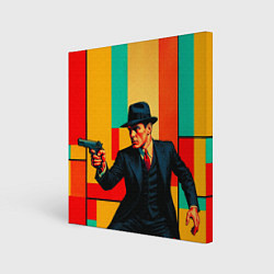 Холст квадратный Мужчина с пистолетом поп-арт, цвет: 3D-принт