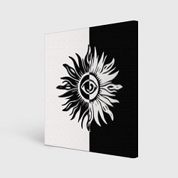 Холст квадратный Солнце черно-белое, цвет: 3D-принт