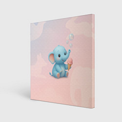 Картина квадратная Маленький слоненок с мороженым пускает пузыри