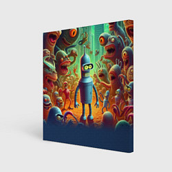 Картина квадратная Робот-сгибальщик Бендер среди чудовищ