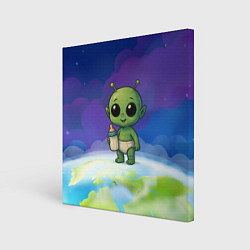 Холст квадратный Малыш инопланетянин с молоком, цвет: 3D-принт