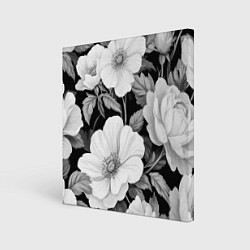 Холст квадратный Чёрно-серый цветочный паттерн, цвет: 3D-принт