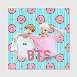 Холст квадратный BTS на фоне пончиков, цвет: 3D-принт — фото 2