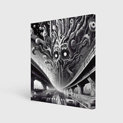 Холст квадратный Art skull in metropolis - ai art fantasy, цвет: 3D-принт