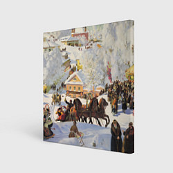 Картина квадратная Русская тройка зимой - картина Масленица Кустодиев
