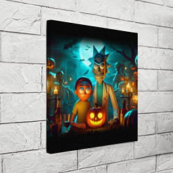 Холст квадратный Morty and Rick with pumpkin - neon halloween, цвет: 3D-принт — фото 2