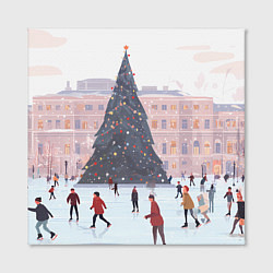 Холст квадратный Новогодний каток у елки, цвет: 3D-принт — фото 2