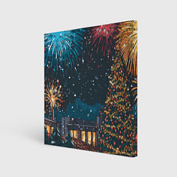 Холст квадратный Новогодний салют, цвет: 3D-принт