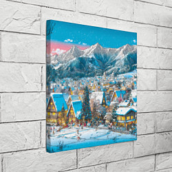 Холст квадратный Новогодняя деревушка в горах, цвет: 3D-принт — фото 2