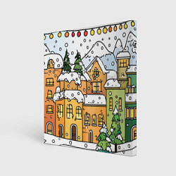 Холст квадратный Новогодний снегопад, цвет: 3D-принт