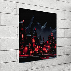Холст квадратный Новогодняя ночь и красные гирлянды, цвет: 3D-принт — фото 2
