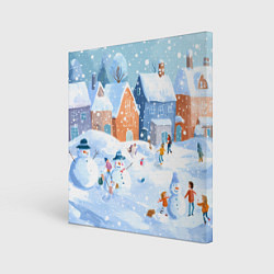 Холст квадратный Предновогодний день во дворе, цвет: 3D-принт