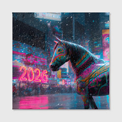 Холст квадратный Лошадка новогодняя в стиле киберпанк, цвет: 3D-принт — фото 2