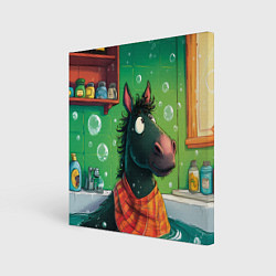 Холст квадратный Лошадь моется в ванной, цвет: 3D-принт