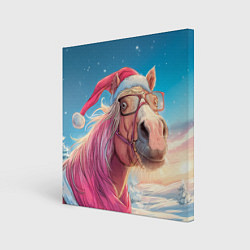 Холст квадратный Новогодняя лошадь в очках, цвет: 3D-принт