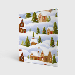 Холст квадратный Новогодние домики и елочки, цвет: 3D-принт