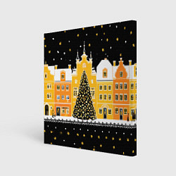 Картина квадратная Новогодняя ночь в городе