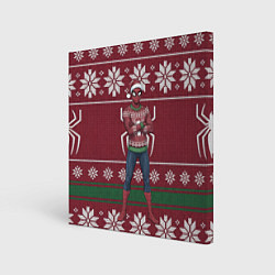 Картина квадратная Человек паук в вязаном свитере - новый год