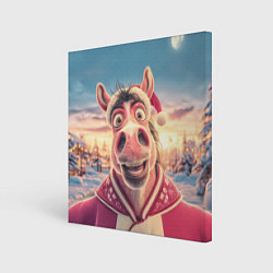 Картина квадратная Счастливая новогодняя лошадь