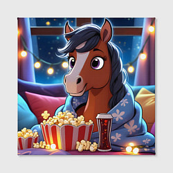 Холст квадратный Новогодняя лошадка с попкорном, цвет: 3D-принт — фото 2