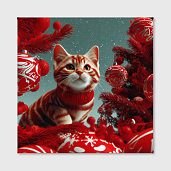 Холст квадратный Рыжий кот - Новый год, цвет: 3D-принт — фото 2