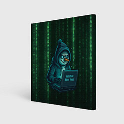 Холст квадратный Снеговик - хакер взламывает Новый год, цвет: 3D-принт
