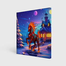 Картина квадратная Металлическая красная лошадь