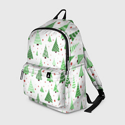 Рюкзак Много разных зелёных ёлочек на белом фоне плюс кра, цвет: 3D-принт