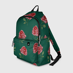 Рюкзак Ярко красные розы на темно-зеленом фоне