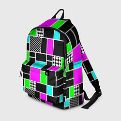 Рюкзак Неоновый геометрический узор на черном, цвет: 3D-принт