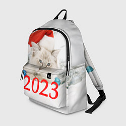 Рюкзак Белый кот в шапочке деда мороза, цвет: 3D-принт