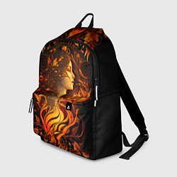 Рюкзак Девушка в стиле ар-нуво с огнем и осенними листьям, цвет: 3D-принт