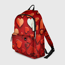 Рюкзак Красные сердца на красном фоне