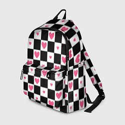 Рюкзак Розовые сердечки на фоне шахматной черно-белой дос