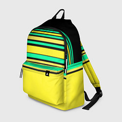 Рюкзак Разноцветный черно желтый с зеленым полосатый узор, цвет: 3D-принт