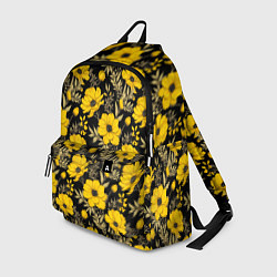 Рюкзак Желтые цветы на черном фоне паттерн