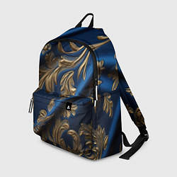 Рюкзак Лепнина узоры золотистые на синем фоне, цвет: 3D-принт