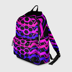 Рюкзак Розовые техно полосы на чёрном фоне, цвет: 3D-принт