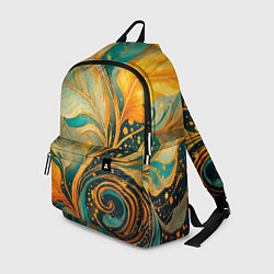 Рюкзак Золотые и бирюзовые листья абстракция, цвет: 3D-принт