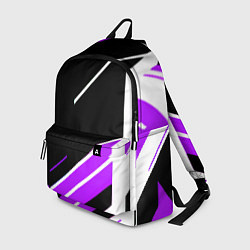 Рюкзак Бело-фиолетовые полосы на чёрном фоне, цвет: 3D-принт