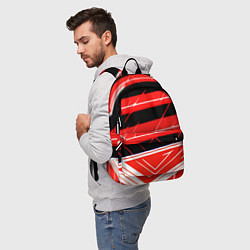 Рюкзак Чёрно-белые полосы на красном фоне, цвет: 3D-принт — фото 2