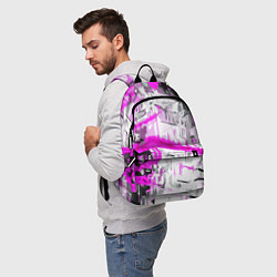Рюкзак Бело-розовая абстракция на чёрном фоне, цвет: 3D-принт — фото 2