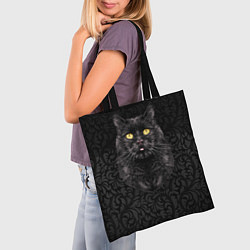 Сумка-шопер Чёрный котик, цвет: 3D-принт — фото 2