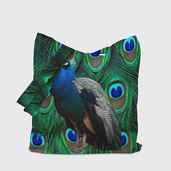 Сумка-шоппер Павлин на фоне своих перьев