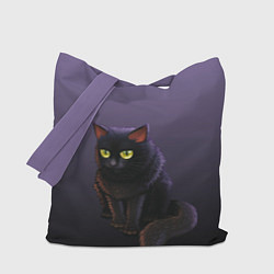 Сумка-шоппер Черный кот на фиолетовом