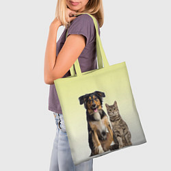 Сумка-шопер Кошка и собака друзья, цвет: 3D-принт — фото 2
