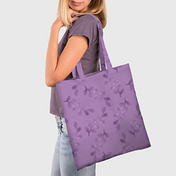 Сумка-шопер Листья на фиолетовом фоне, цвет: 3D-принт — фото 2