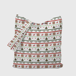 Сумка-шопер Узор новогодний Бело-красно-зеленый, цвет: 3D-принт